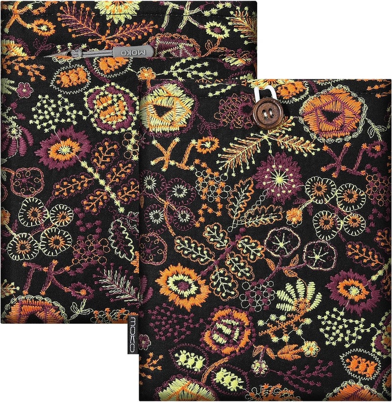 MoKo 6-7" Embroidered Padded eReader Sleeve Tablet Bag Pouch for 7" Colorsoft Signature Edition 2024, 6.8" Paperwhite 11th/10th Gen, 6" Voyage/Kobo eReader, Black Yellow Flowers - Image 1